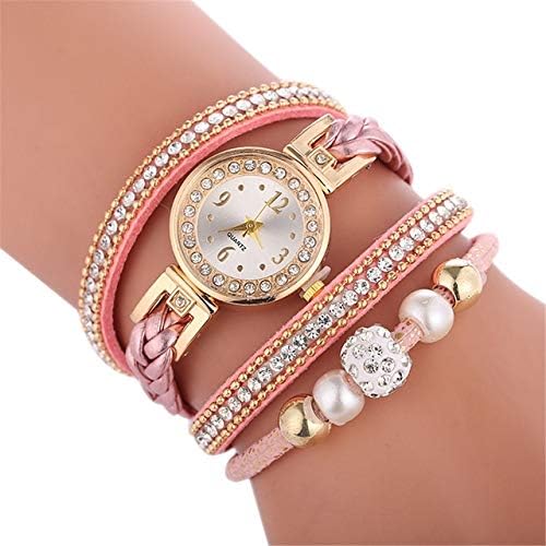 HUFAN D249 Woven Twisted Pearls Round Analog Quartz Wrist Bracelet Watch for Ladies(White)