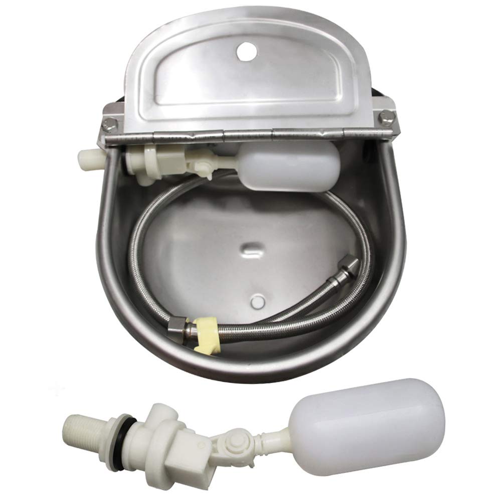 Automatic Water Feeder Trough Bowl with 1/2 Pipe and Original Float for Cattle Horse Goat Sheep Dog Water Drinker Stainless Pet Livestock Tool(With Drain Hole)