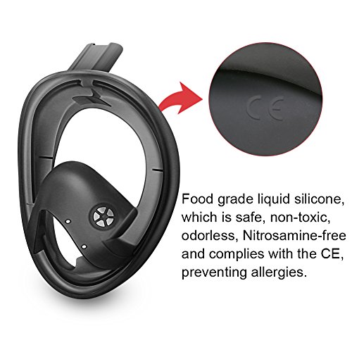 BFULL Snorkel Mask Full Face 180° Panoramic Sea View Anti-Fog Anti-Leak Snorkeling Mask with Action Camera Mount and Soft Adjustable Head Straps for Kids and Adults (Black-Red, S/M)