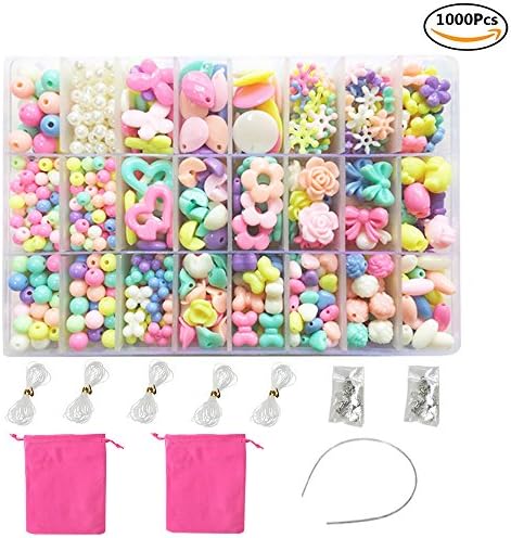 NEFUTRY DIY Beads Set Necklace Bracelet Jewelry Making Crafts Kits for Girls Kids 1000 Beads of 24 Different Types and Shapes
