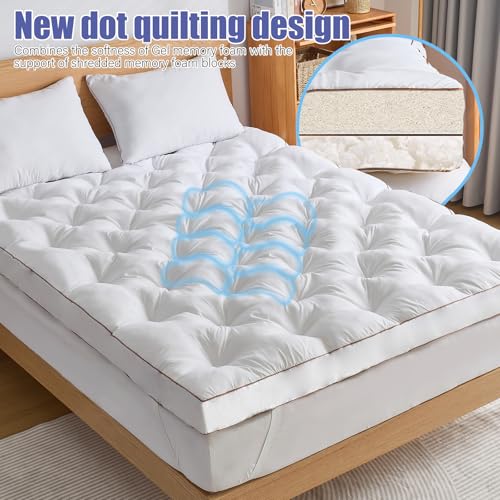 WhatsBedding 4 Inch Memory Foam Mattress Topper Queen for Back Pain Relief, Filled with Breathable Gel Memory Foam, Fluffy Comfort Supportive Pillow Top Mattress Topper, 80x60x4in