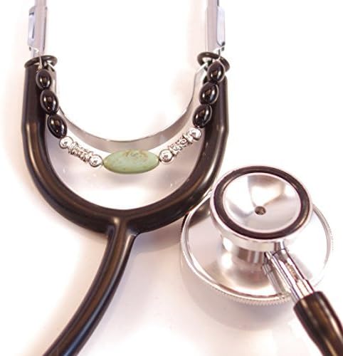 Beaded Stethoscope Charm Turquoise and Black with Silver Accents