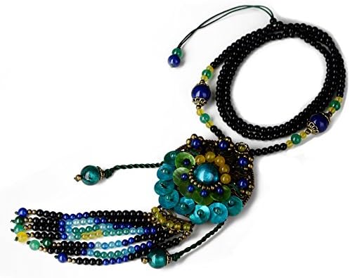 FYF Handmade Ethnic Women Long Necklace Agate Shell Bronze Flower Pendants Glazed Stone Bohemian Style