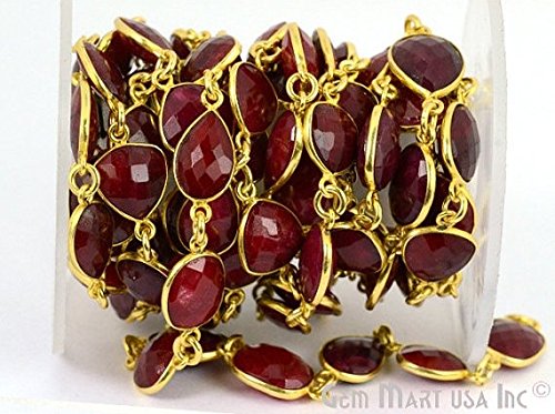 One Foot Beautiful Ruby, 24k Gold Plated Bezel Continuous Connectors Chain, Stone Size 10mm (appx) (RBGP-20005)