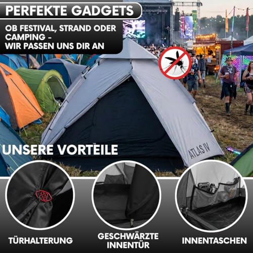GOALPINE® Atlas IV Pop Up Tent for 2-4 Large People, 100% Waterproof, Set Up in 40 Seconds, 3-in-1 for Camping, Festival & Beach, Slightly Darkened Indoors