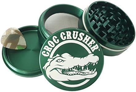 Croc Crusher Grinders - 4 Piece Spice Herb Grinder with Pollen Catcher, Large 2.5-Inch (GREEN)