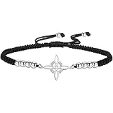 TEAMER Witches Knot Bracelet Stainless Steel Beads Charm Wax Rope Bracelet Celtic Knot Wiccan Symbol Adjustable Bracelet for Women