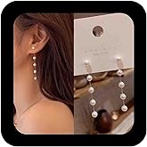 Iaceble Boho Pearl Dangle Earrings Gold Pearl Drop Stud Earrings Long Pearl Tassel Earrings Vintage Pearl Linear Earrings Jewelry for Women
