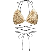 SweatyRocks Women's Sexy Faux Fur Bra Halter Tops Criss Cross Tank Top Y2k Music Festival Rave Party Clubwear