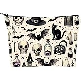 GELXGRIT Horror Cosmetic Bag for Women Girls Horror Movie Lovers Skull Bat Poison Bottle Pattern Makeup Bags Halloween Cosmetic Bag Accessories Spooky Witchy Zipper Pouch