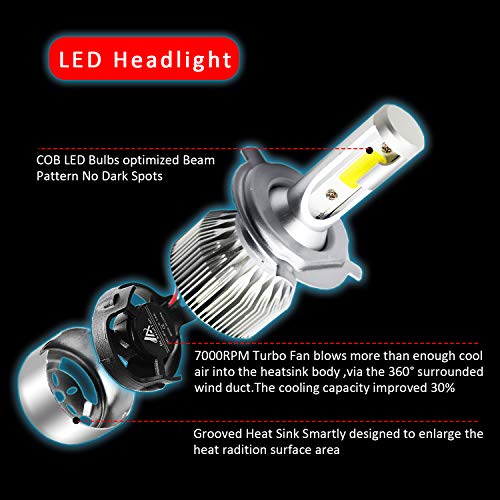 LED Headlight Bulbs Headlight bulb H4 9003 Hi/Low All-in-One Conversion Kit Led headlights H7 H8 H9 H11 9005 9006 with COB Chips 8000 Lm 6500K Cool White Beam Bulbs IP68 Waterproof,