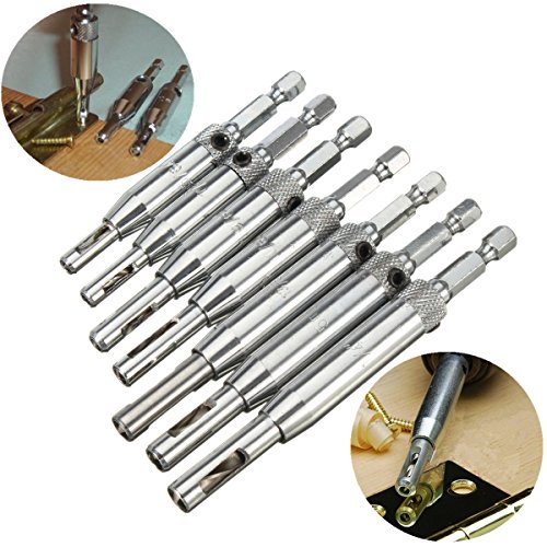 Center drill bits，DRILLPRO door Self-centering hinge Hole Opening Drill Bit Set Wood working Tool 5mm,5/64'', 7/64'',9/64'', 11/64'', 13/64'',1/4'' - Thumbnail 2
