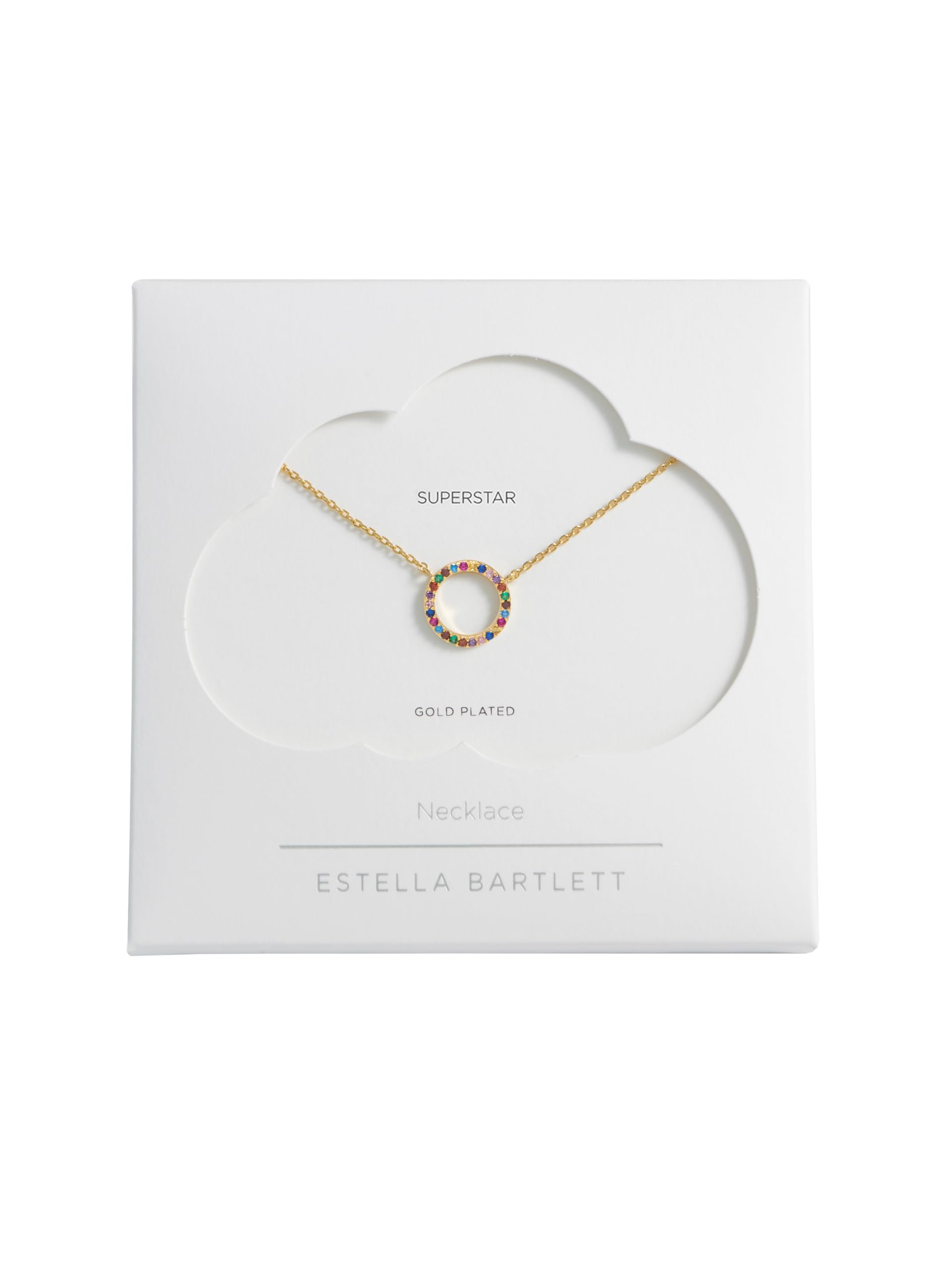 Estella Bartlett 18kt Gold Plated Superstar Necklace - Multi Cubic Zirconia Circle Pendant for Women, Adjustable Chain, Inspirational Jewellery Gift with Card