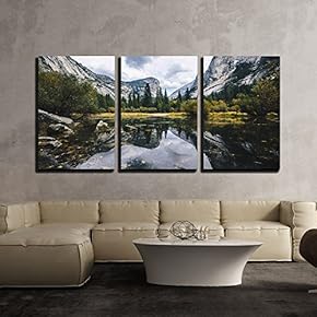 3 Piece Canvas Wall Art - Mountain Landscape with Lake - Modern Home Art Stretched and Framed Ready to Hang - 16"x24"x3 Panels