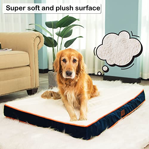 Tail Stories Large Dog Beds for Large Dogsup to 70lbs, Orthopedic Dog Beds Waterproof Mattress with Removable Washable Cover-4 Inch Thick Egg Crate Foam Dog Bed with Non-Slip Bottom, Navy