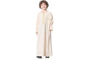 IBTOM CASTLE Robe for Boys Muslim Long Sleeve Thobe Abaya Saudi Arab Kaftan Islamic Zipper Arabic Dubai Dress With Pockets