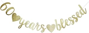 60 Years Blessed Banner, Funny Gold Glitter Sign for 60th Birthday/Wedding Anniversary Party Supplies Photo Props