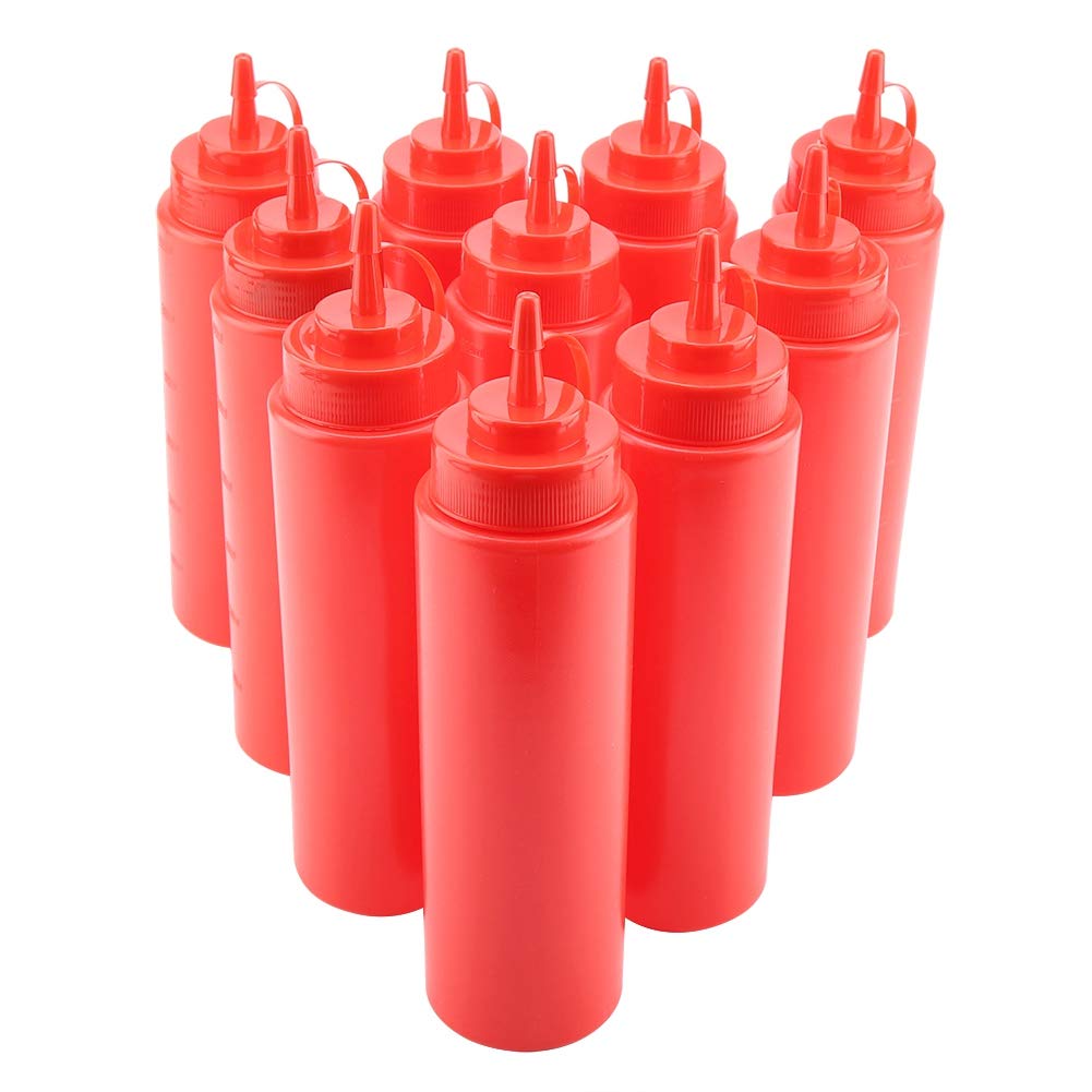 Fockety Squeeze Bottle Set, 10pcs / Set Plastic Condiment Dispenser 720ml Squeeze Bottle, Condiment Dispenser for Sauce for Sauce(red)