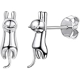 SILVERCUTE 925 Sterling Silver Earrings for Women,Silver Cat/Dinosaur/Devil Horn/Leaf/Snake/Skeleton Various Stud Earrings or Ear Cuffs