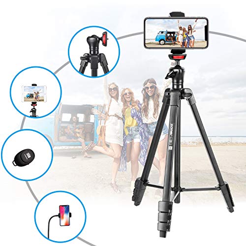 Tripod for iPhone and Android Cellphone,54-inch Premium Flexible Phone Tripod with 14-inch Adjustable Gooseneck,Wireless Remote, Cellphone Phone Tablet Stand Holder,Upgrade Ball Head and Carrying Bag