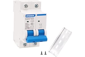 smseace Miniature Circuit Breaker Low Voltage 25A 400V 2 Poles DIN Rail Installation DZ47-63 C25
