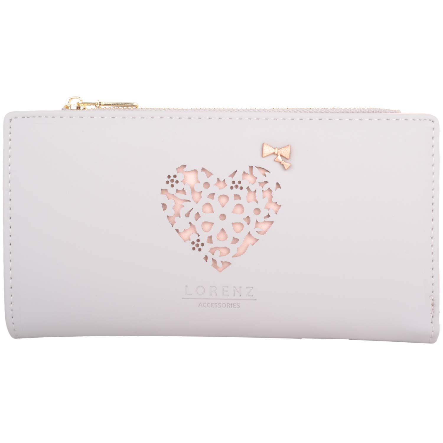 Womens Smooth Faux Leather RFID Protected Money/Credit Card Clutch Purse - Cool Grey