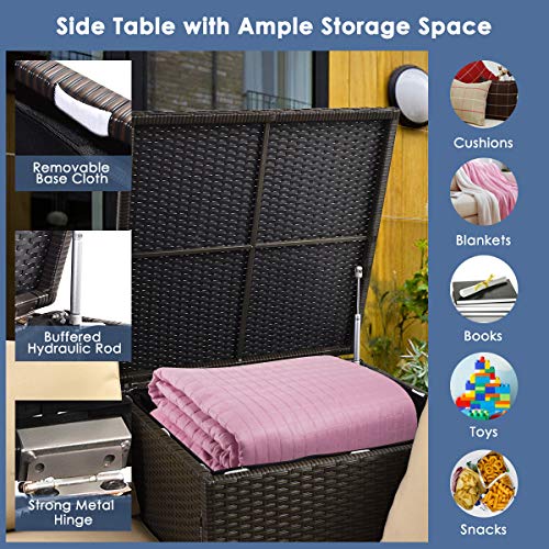 DORTALA Wicker Patio Furniture Set 4 Piece, Outdoor Sectional Couch Set with Table, Loveseat, Storage Box, All-Weather Rattan Conversation Sofa for Balcony, Porch, Backyard, Deck, Navy