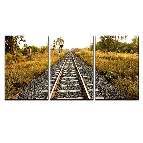 Long Railway in The Yellow Meadow Home Art x3 Panels