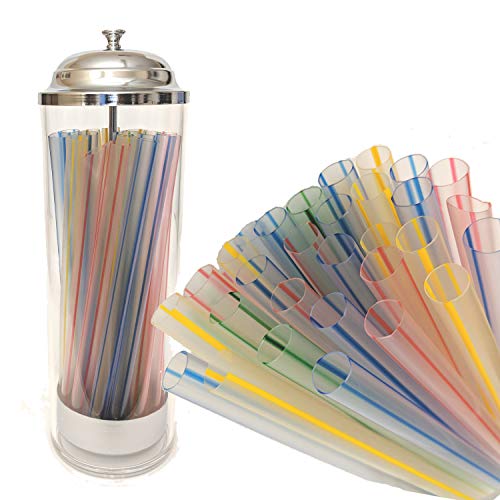 Boba Straws and Smoothie Straw Holder Dispenser with 40 Big Wide