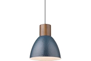 ELYONA Hammered Pendant Lights for Kitchen Island, 7” Solid Wood Hanging Light Fixtures, Adjustable Height Industrial Metal Pendant Light Fixtures for Bar Dining Room Bedroom Office, Modern Blue,Small