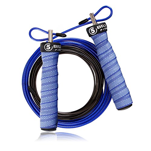 5BILLION Speed Jump Rope - Nature Handle - Adjustable with Ball Bearings - Workout for Double Unders, WOD, Outdoor, MMA & Boxing Training (bend-blue)