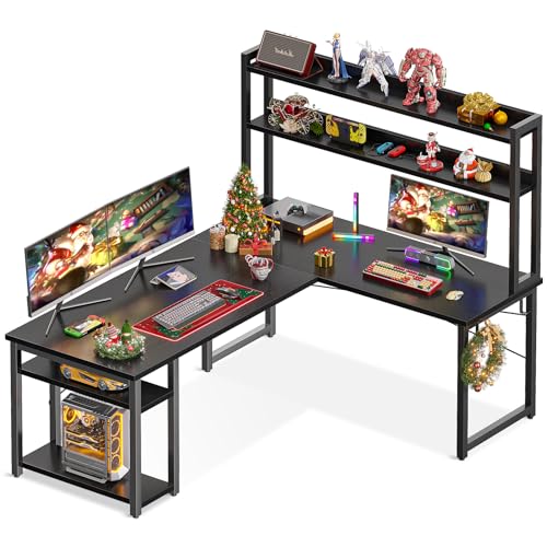 KKL L Shaped Desk with Hutch and Storage Shelves, 59