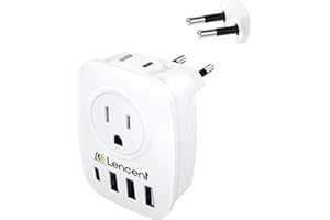 European Plug Adapter, LENCENT International Travel Power Plug with 2 AC Outlets&3 USB Ports &1 USB C, US to Most of Europe EU Italy Spain France Iceland Germany Greece Israel（Type C）,1 Pack