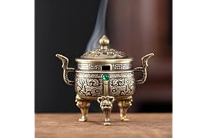 1PC Vintage Bronze Tripod Incense Burner, Antique Bronze Ding Censer with Lid for Home Yoga Meditation, Feng Shui Decor, Uniq