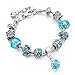 Long Way Blue Beads Carved Bracelet Sliver Plated Snake Chain Charm Strand Bracelet For Women&Men