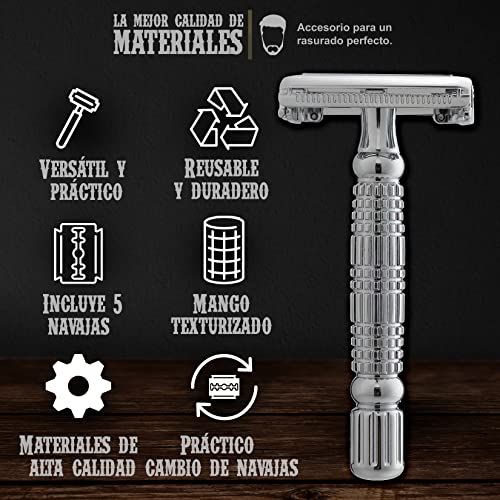 Mamba Shave Rastrillo para Afeitar Sleek Razor de Acero Inoxidable con 5 Navajas doble filo y Estuche con Espejo. Rastrillo de Doble Filo. Rastrillo de Seguridad. Rastrillo Mariposa. Safety Razor