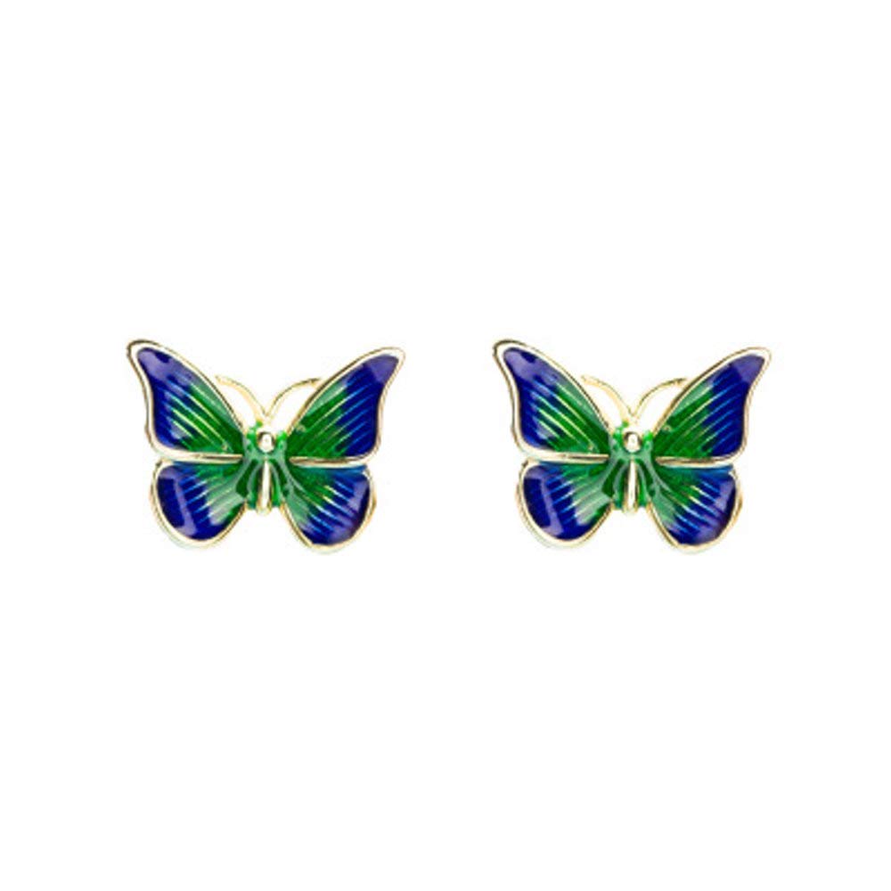 Dainty Butterfly Stud Earrings 925 Sterling Silver Green Crystal CZ Rhinestone Enamel Weddin Earring Eternity Studs Hypoallergenic Cute Jewelry for Women Girls
