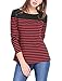 Allegra K Women's Long Sleeve Tops Slim Fit Round Neck Top Spring Fall Trendy Casual Striped Shirt Large Red