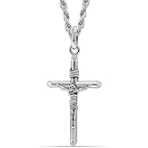 LeCalla 925 Sterling Silver Crucifix Necklace for Men & Women | Rhodium Plated Cross Pendant with Rope Chain | Length Options (18, 20, 22, 24 Inches), Made in Italy