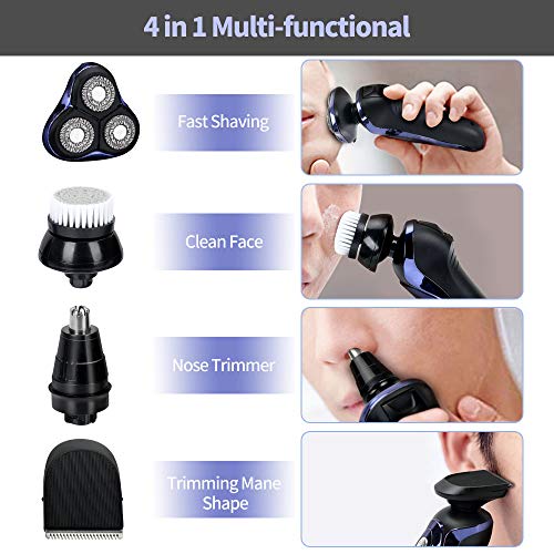 Electric Shaver Razor for Men, MANLI 4 in 1 Rotary Shaver Beard Trimmer, Waterproof USB Fast Charging, Cordless Beard, Nose, Hair Trimmer, Best Gift for Dad, Boyfriend
