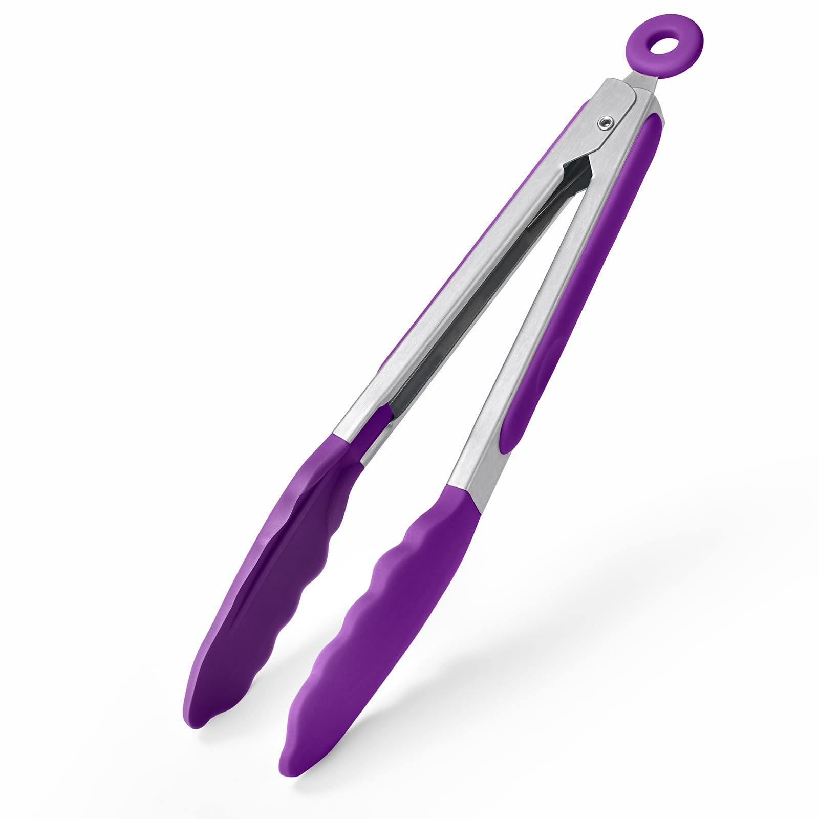 U-Taste 22cm Silicone Cooking Tongs: Heat Resistant to 250°C with Non-Stick Silicone Tips & Stainless Steel Handle & Smooth Locking for Serving (Purple)