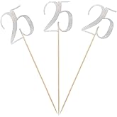 Silver Glitter 25th Birthday Centerpiece Sticks, 12-Pack Number 25 Table Topper Anniversary Party Decorations
