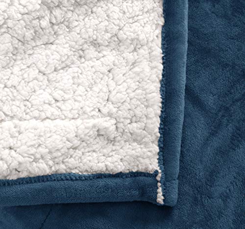 MARQUESS Electric Blanket Micro Plush Sherpa and Reversible Heated Throw Flannel Washable Comfortable Blanket with 4 Heat Settings/Safety 4 Hours Auto-Off Controller (Navy Blue, 50 x 60)