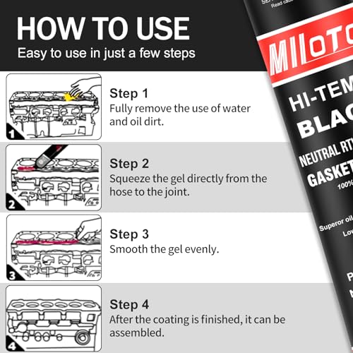 Miioto Engine Seal Paste, High Temperature Silicone, Black Silicone Seal | Automotive Engine Mechanical Seals, Heat Resistance Range -80°F to 650°F -85g (Black)