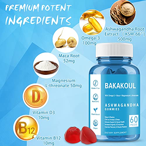 Ashwagandha Gummies 2 Pack Organic Ashawanga KSM-66 Gummy Root Supplement for Women & Men Help Stress Relief, Rest & Relax, Improves Sleep & Mood (Vegan, Non-GMO, Gluten & Gelatin Free 120 Count)