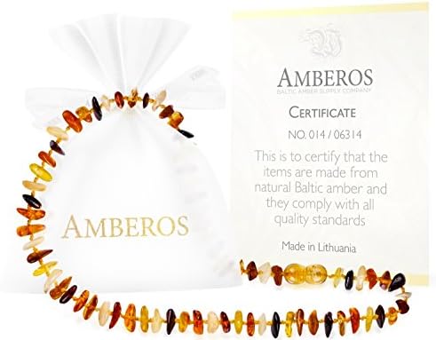 Amber Teething Necklace for Babies (Unisex) - Anti Flammatory, Drooling &amp; Teething Pain Reduce Properties - Certificated Natural Oval Baltic Jewelry with the Highest Quality Guaranteed.