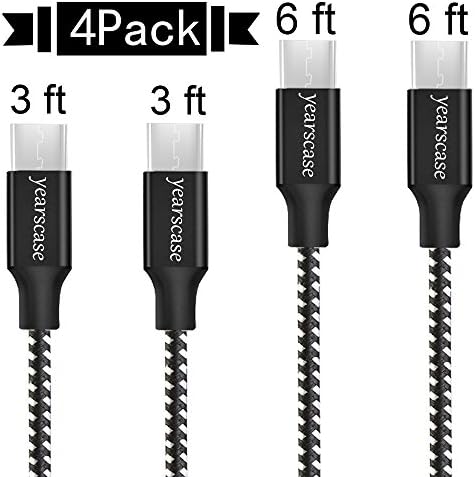 USB Type C Cable, yearscase 4 Pack Premium Nylon Braided Fast Charger Cord (USB 2.0) for Samsung Galaxy S9,Note 8,S8 Plus,LG V30 V20 G6 G5,Google Pixel,Nexus 6P 5X,Moto Z Z2, New Macbook (Black&amp;White)