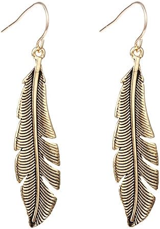 Amazleer Antique Autumn Leaves Feather Drop Earring Metal Fashion Jewelry (Gold leaves1)
