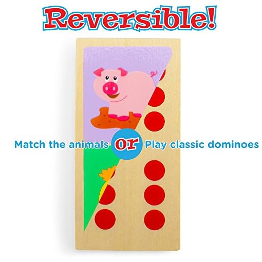 Imagination Generation Busy Barnyard Wooden Dominoes - Reversible! Classic and Matching Games (28pcs) - Image 6