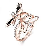 LuckyWeng New Exquisite Fashion Jewelry Rose Gold Dragonfly Diamond Zircon Ring